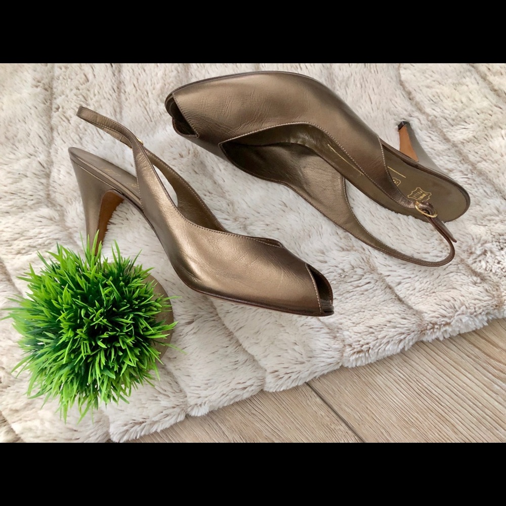 Bruno Magli Bronze Peep Toe Slingback Heels